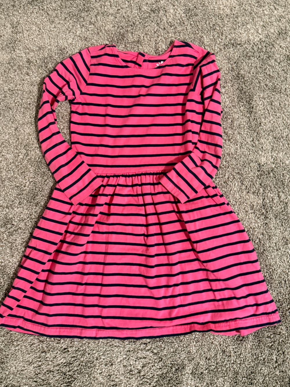 Primary Pink and Navy Striped Casual Girls' Dress